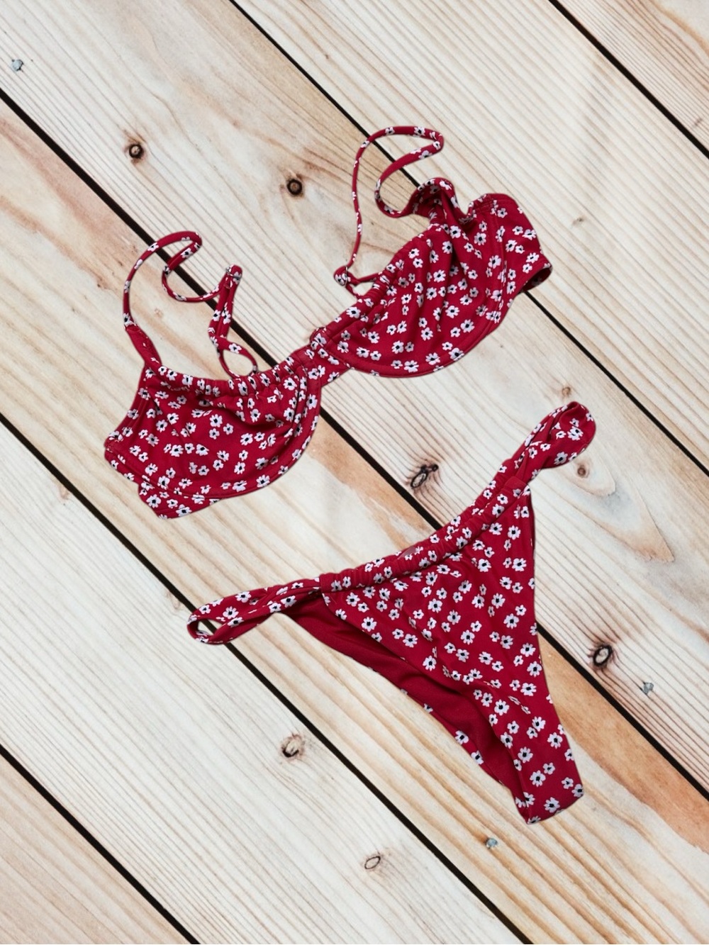 Full Tilt XS red floral underwire itty bitty bikini